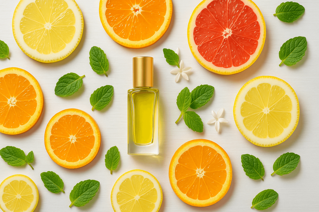 Citrus fruits and mint for a fresh DIY perfume, home made perfume