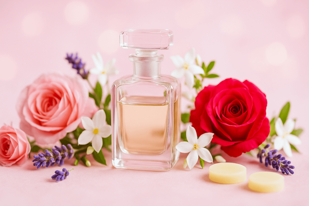 Rose, jasmine, and lavender inspire a floral perfume, home made perfume