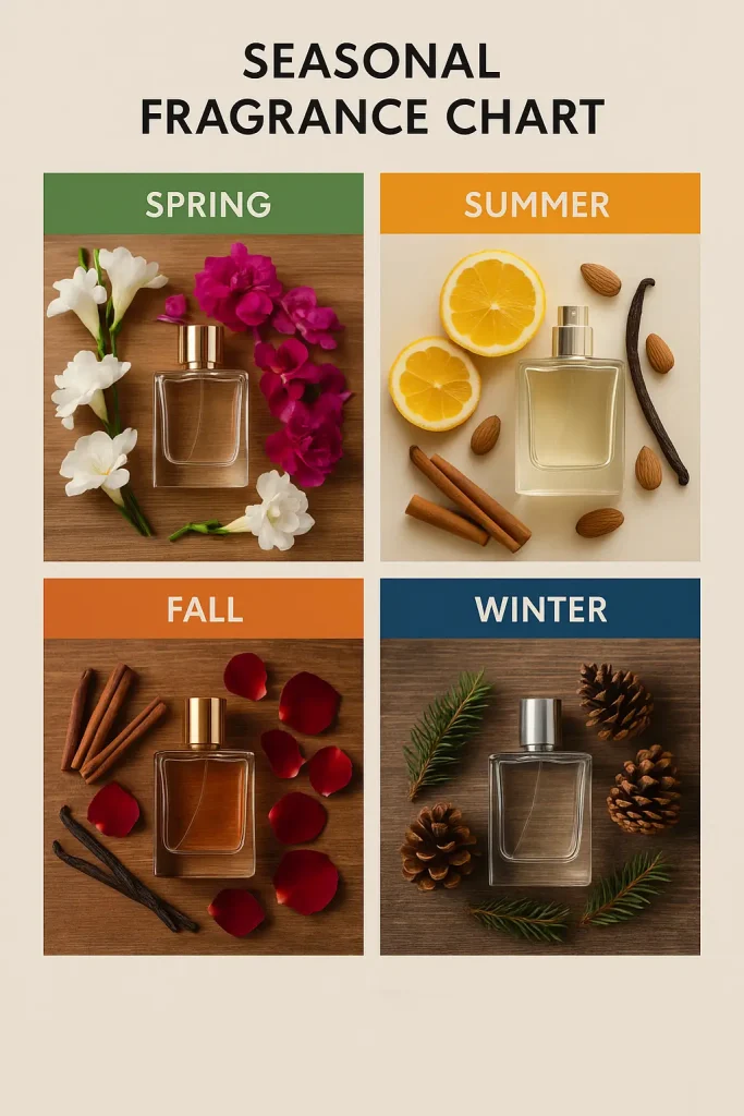 “Seasonal fragrance wheel linking scent families to seasons”