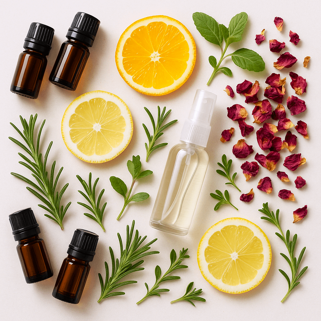 Flat‑lay of homemade perfume ingredients