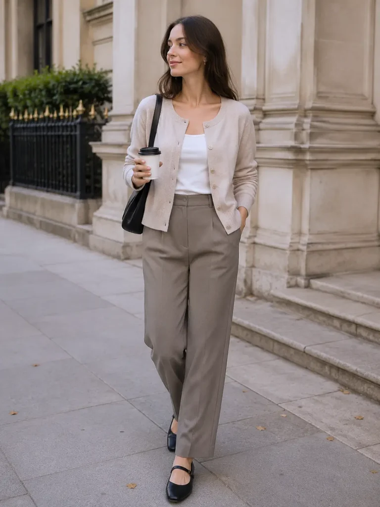 Cute Outfit Ideas for Women, this outfit feels soft and feminine but still looks neat. The pants keep it practical.