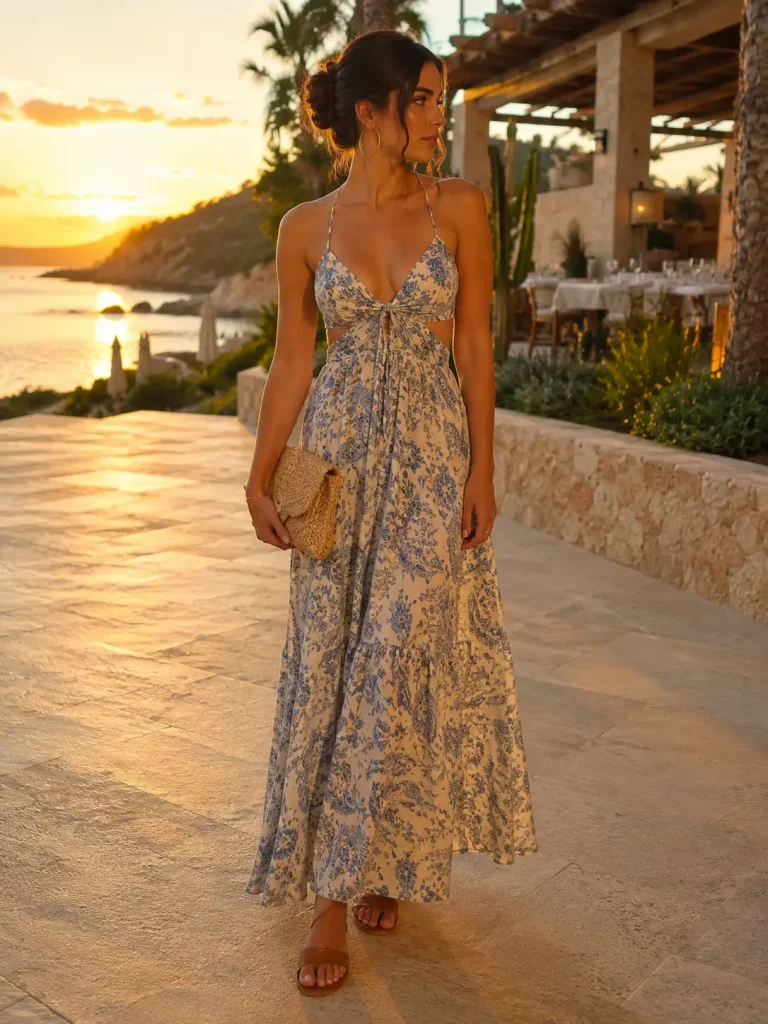 Dinner Vacation Outfit Ideas, one dress creates a full outfit with very little effort.